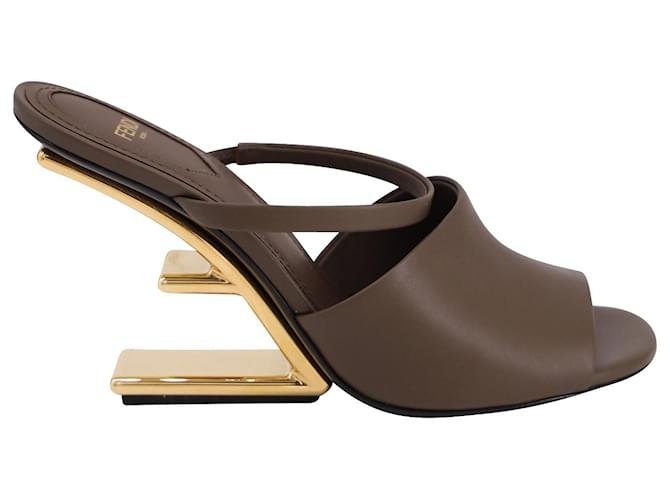 FENDI FIRST 95 MM HIGH-HEELED SANDAL IN GOLDEN LAMBSKIN GOLD HARDWARE
