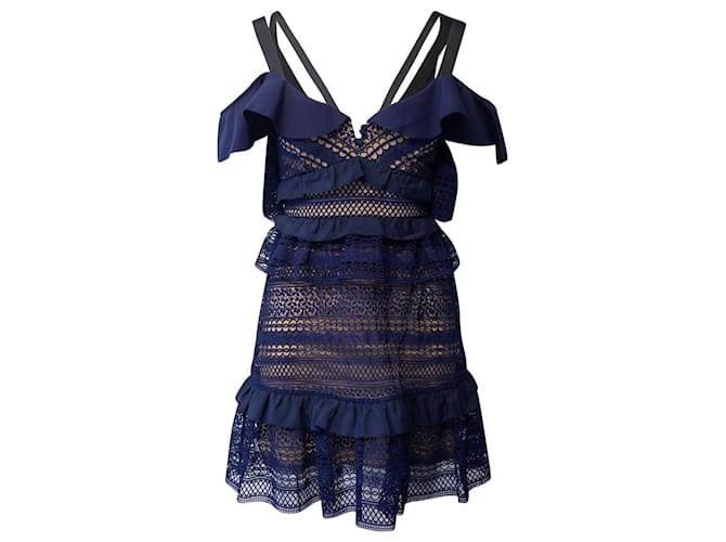 Self portrait Self-Portrait Flounced Lace Mini Dress in Navy Blue Polyester ref.JC661951 (Sold) - Joli Closet Self portrait Self-Portrait Flounced Lace Mini Dress in Navy Blue Polyester ref.JC661951 (Sold) - Joli Closet