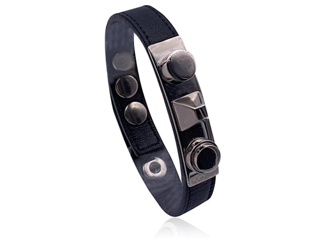 Yves Saint Laurent Black Leather Unique Stud Bracelet ref