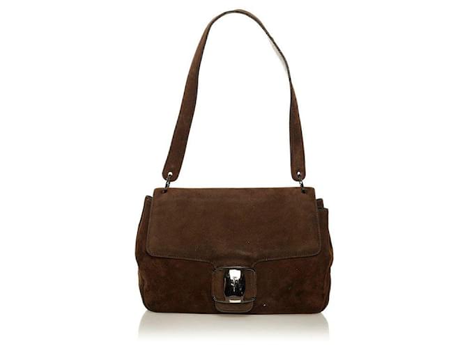 salvatore ferragamo Suede Vara Shoulder Bag brown Metal ref