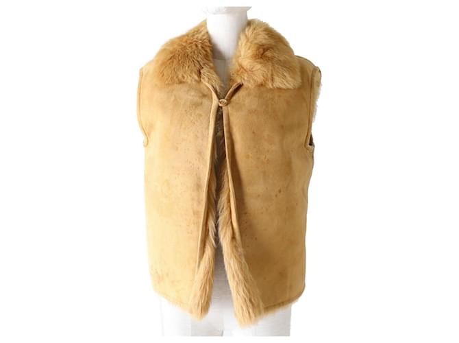 *Gilet en peau de mouton Hermès Soie Cuir d'agneau Caramel ref.663094