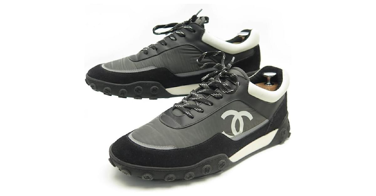 CHANEL TENNIS G SHOES34086 41.5 BLACK CANVAS SNEAKERS + SNEAKERS