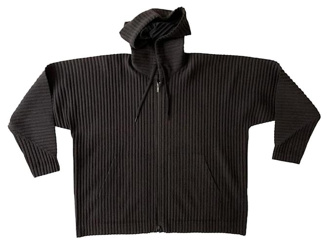 Issey Miyake Homme Plissé grey zip up hooded cardigan Dark grey