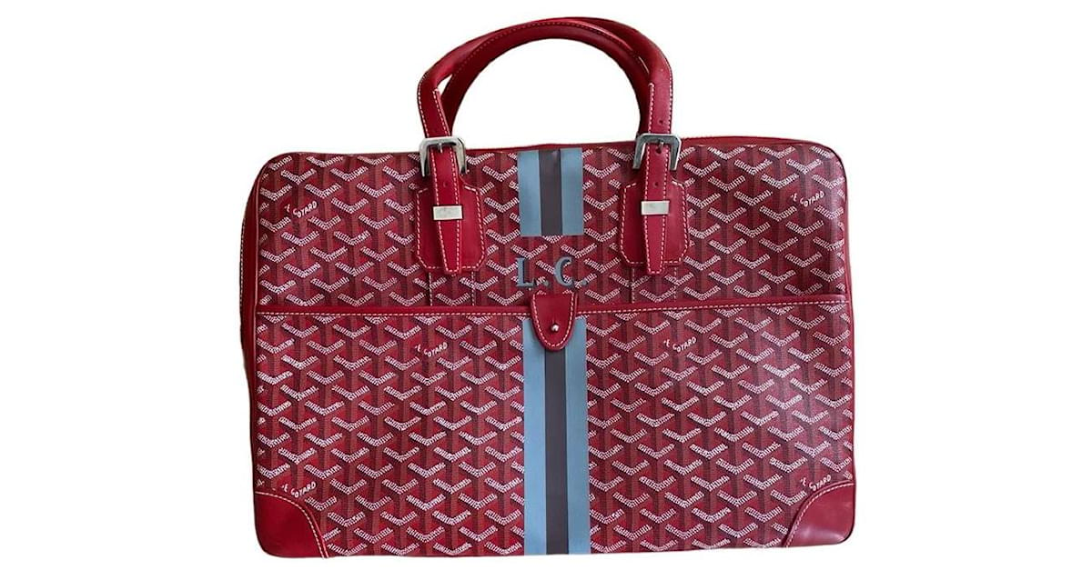 Goyard Ambassade Men's Leather,Canvas Briefcase Red