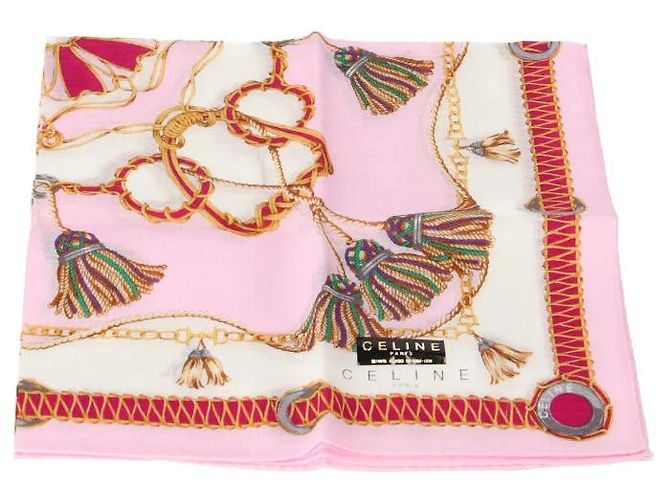 Foulard Céline Paris En Soie Beige Avec Motif Chevaux - Occasion