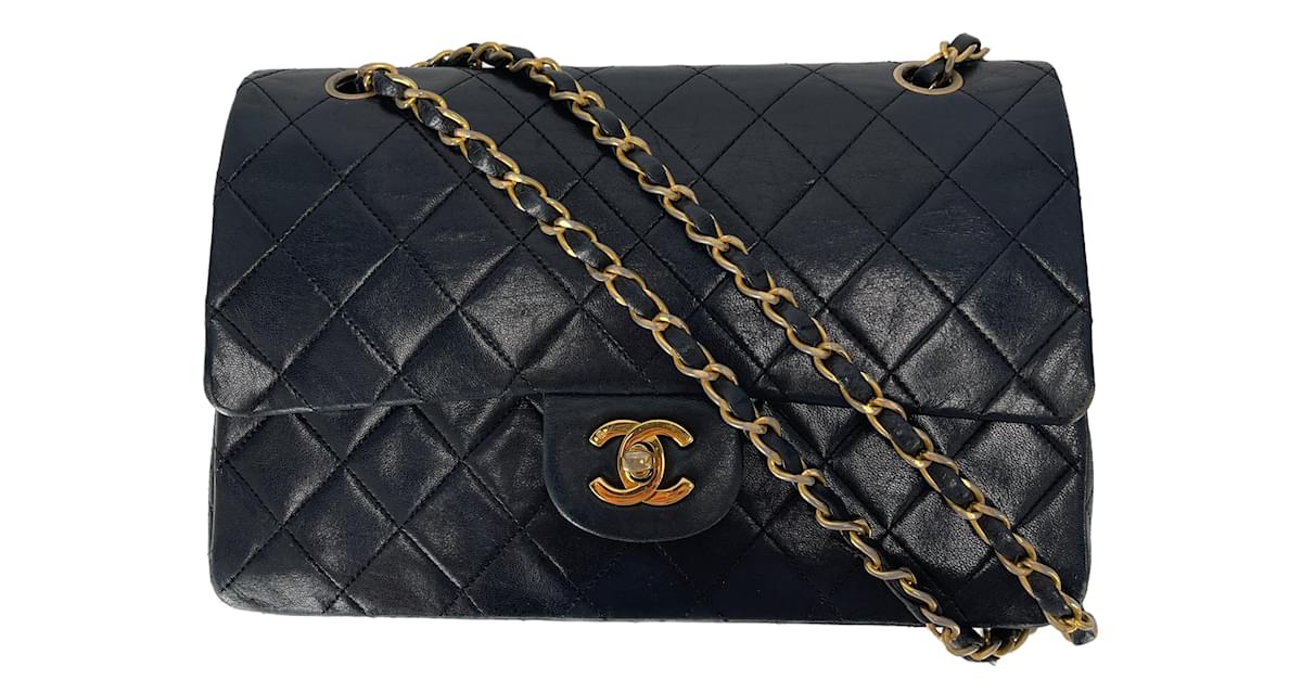 Mademoiselle Chanel Black Medium Lambskin Classic Double Flap Bag Leather  ref.668779