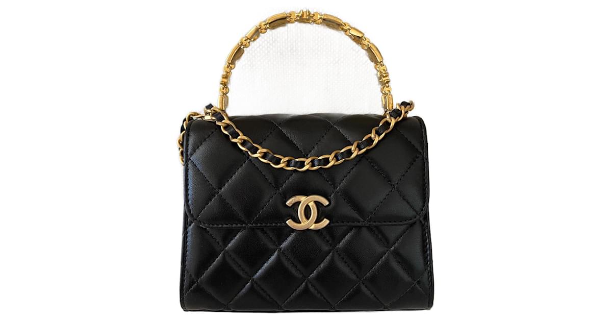 Clutch Bags Chanel Black Lambskin with Top Handle Flap Bag Clutch