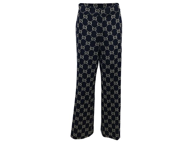 Gucci GG Logo-Jacquard High-Rise Trousers In Navy Blue  display picture 3