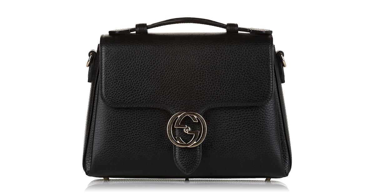 Gucci Dollar Calfskin Interlocking G Top Handle Shoulder Bag Black