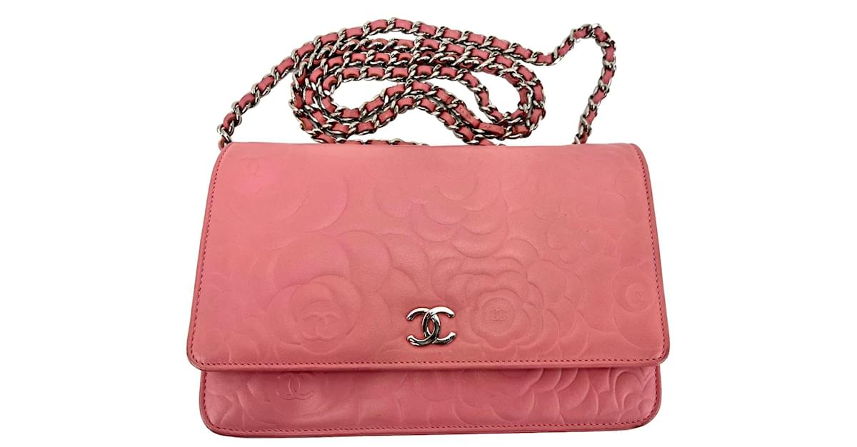Chanel Wallet Camellia Embossed Pink Lambskin Wallet on a Chain WOC Clutch  Preowned Leather ref.673960 - Joli Closet