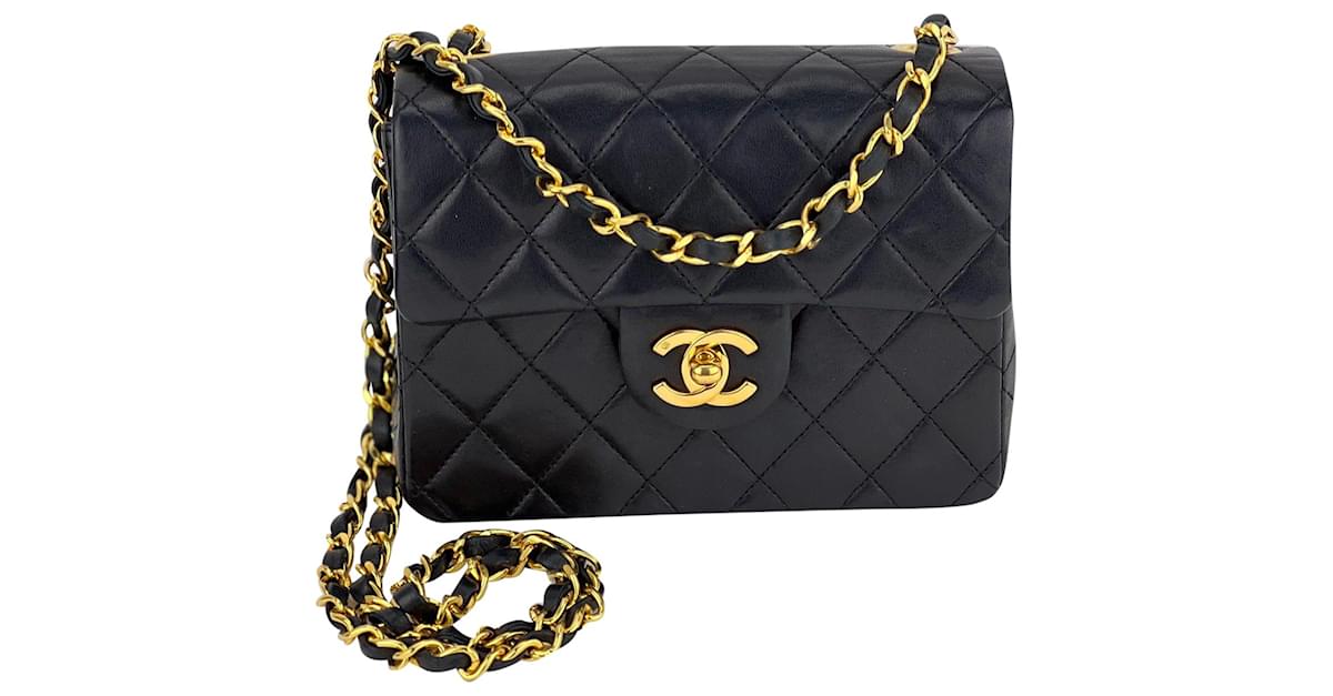 Chanel Handbag Vintage Square Classic Mini Single Flap Quilted Lambskin  Black Bag Preowned Leather ref.674003