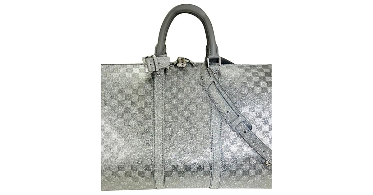 Louis Vuitton Virgil Abloh Silver Damier Glitter Leather Keepall