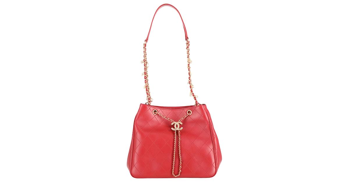 Chanel Egyptian Amulet Drawstring Bag in Red Calfskin Leather Pony