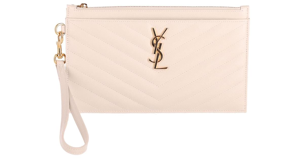 Saint Laurent YSL Monogram Large Bill Pouch Clutch in Beige Calfskin  Leather White Cream Pony-style calfskin ref.679452 - Joli Closet