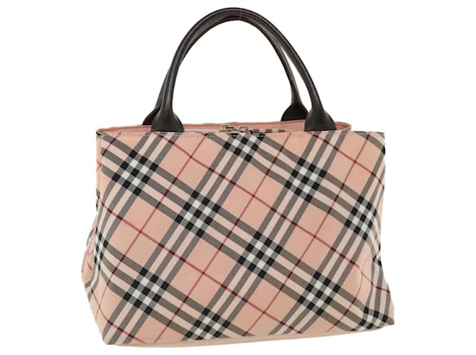 BURBERRY Blue Label Nova Check Hand Bag Nylon Pink Auth tb156 ref