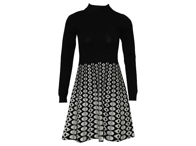 Karen Millen High Neck, Black White Dress Viscose Cellulose