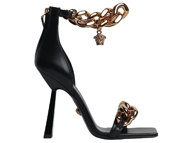 Sandales Talons Hauts Femme Belstaff - Cuir Daim Noir Avec Chaîne - Pointure 7/9 - Neuf Avec Emballage (Fabriqué En Italie)