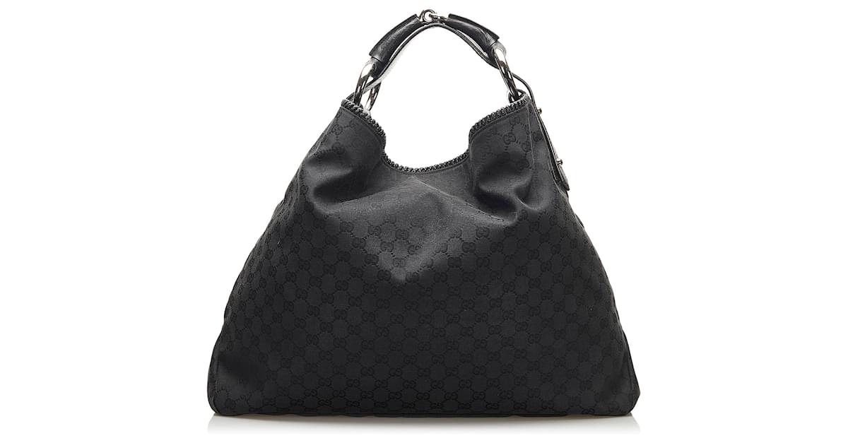 Gucci Black Large Horsebit GG Canvas Hobo Bag Cloth Cloth ref.685473 - Joli  Closet