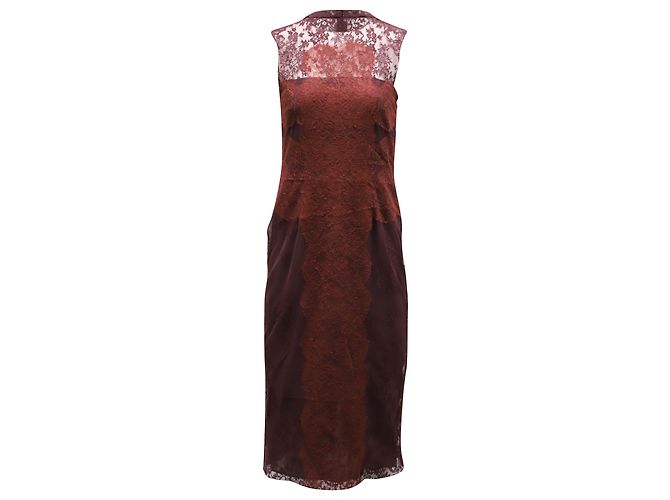Robe Valentino En Velours Marron Et Dentelle - Taille 38 - Longueur Au Genou - Occasion Très Bon état