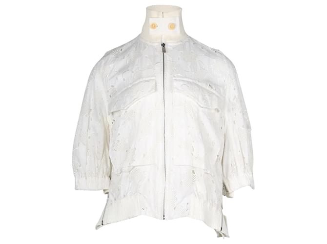 Sacai Bomber Jacket in White Cotton Lace ref.687260 - Joli