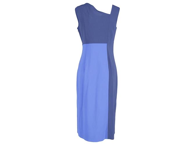Diane Von Furstenberg Asymmetrical Midi Sheath Dress in Blue Wool (Sold) -  Joli Closet