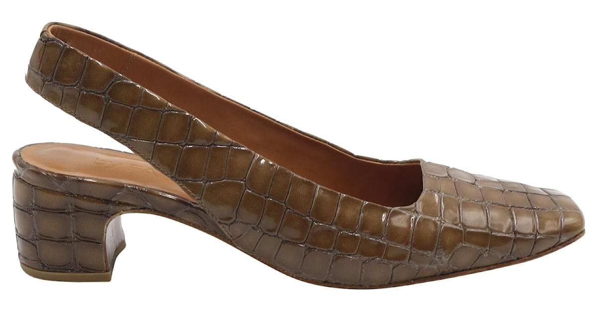 By Far Danielle Slingback Pumps in Brown Patent Leather ref