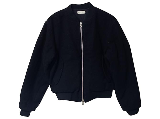 Dries Van Noten Backzip Bomber Jacket in Black Wool ref
