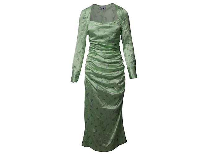 green emerald velvet dress Ganni