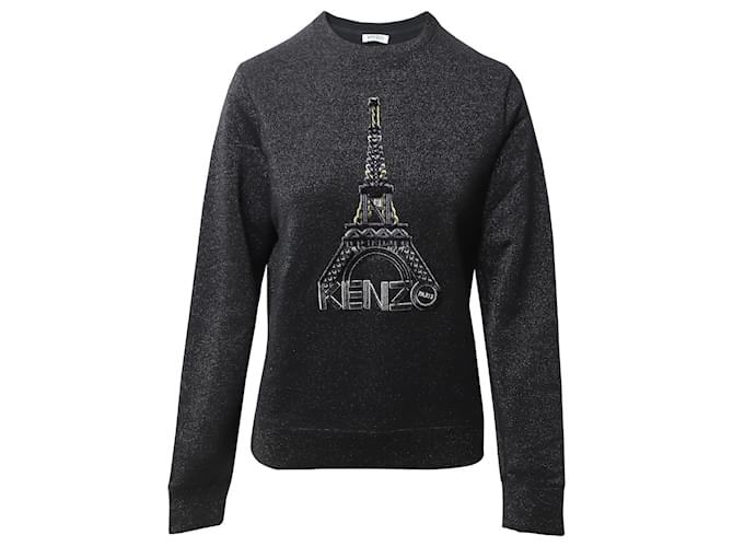 Kenzo Metallic Flocked Eiffel Tower Motif Sweatshirt in Black
