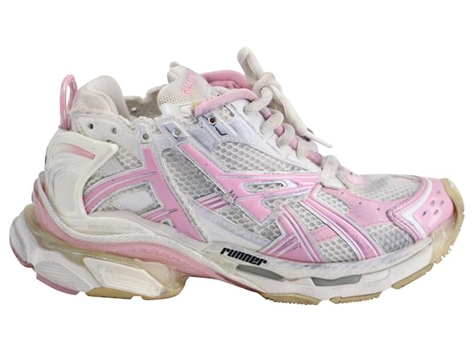 Balenciaga Track Runner Sneaker in White Pink Nylon Mesh ref