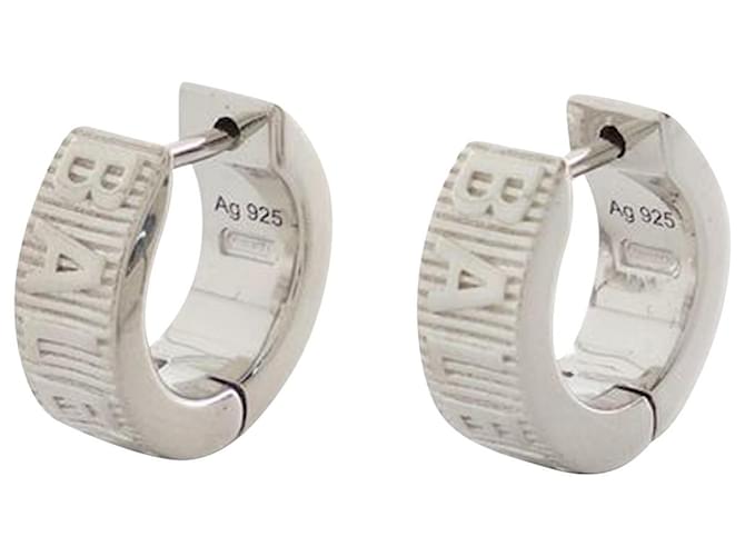 Balenciaga Logo Hoop Earrings in Silver With Strass Silvery