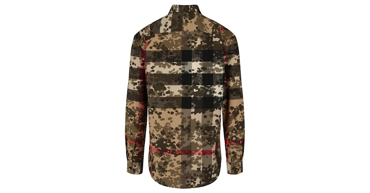 Burberry Camouflage Check Long Sleeve Shirt Beige ref.693252