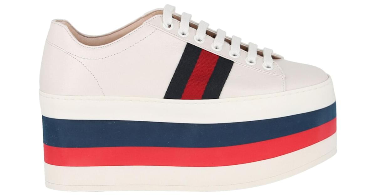 Gucci Sylvie Web Accent Leather Wedge Sneakers Multiple colors ref ...