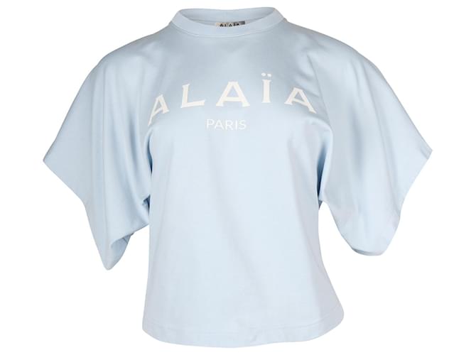 Alaïa Alaia Cropped Printed T-shirt in Light Blue Cotton ref