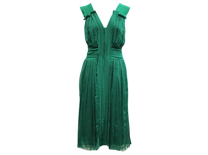 midi dress engagement party Scuba Crepe Pleated Drop Shoulder Midi Dress - Emerald Green
