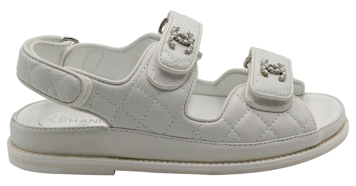 Chanel Quilted Dad Sandals in White Leather ref.695980