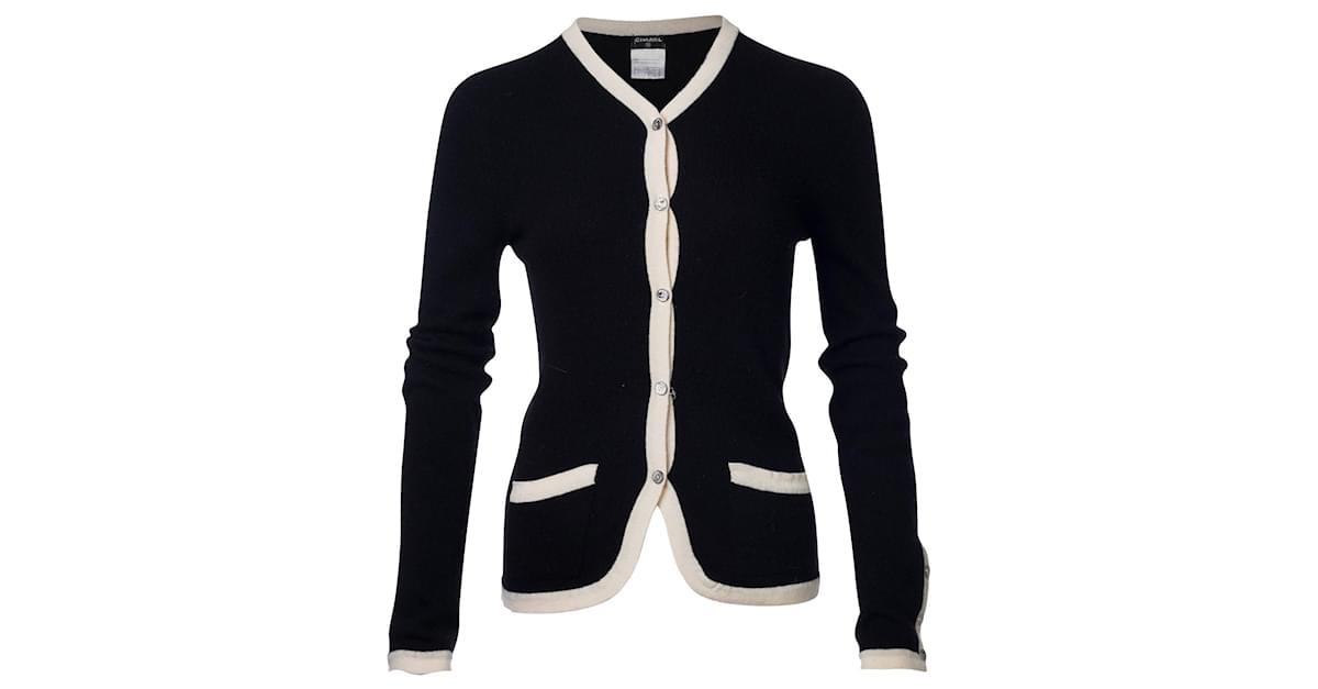 Chanel Vintage Black and White Cardigan Cotton ref.696028 - Joli