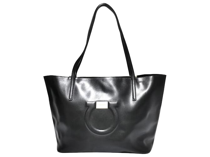 Salvatore Ferragamo Ferragamo Black Gancini Leather Tote Bag