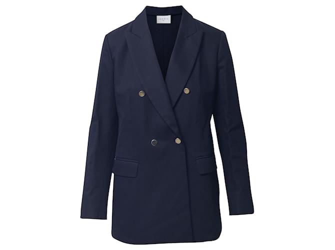 Blazer croisé Sandro Paris en coton bleu marine ref.696903 - Joli Closet