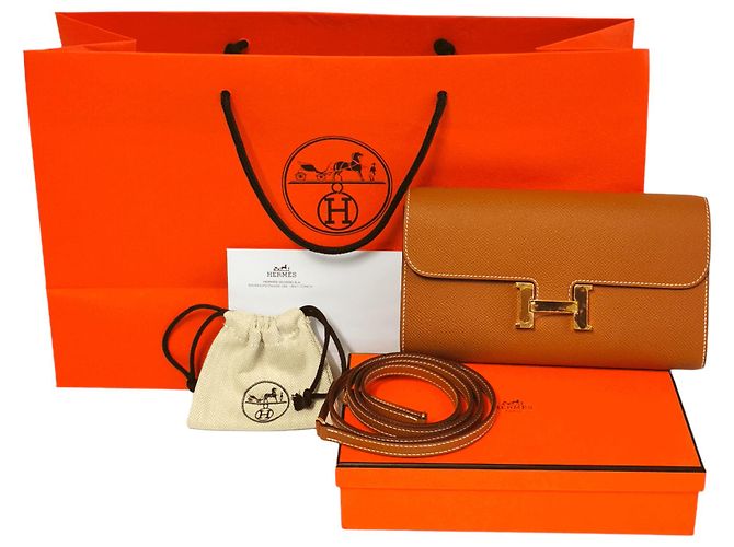 Hermès Constance Long To Go Brown Epsom Gold Leather ref.698131 - Joli ...