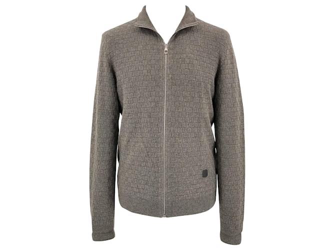 Louis Vuitton damier weave zip cardigan in gris fonce wool blend