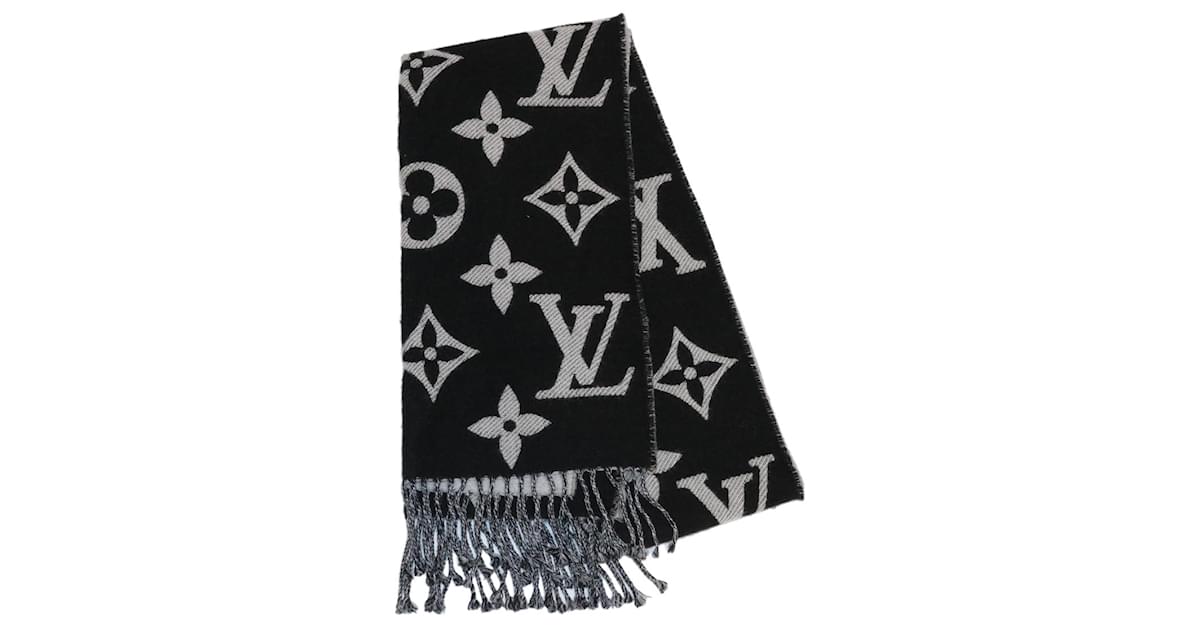LOUIS VUITTON M76964 Escharpe Simply LV Scarf Wool Black Ex++