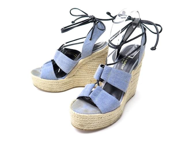 サンダル・ミュール SAINT LAURENT ESPADRILLAS Saint Laurent YSL Espadrille 95 Wedge Black Suede Platform