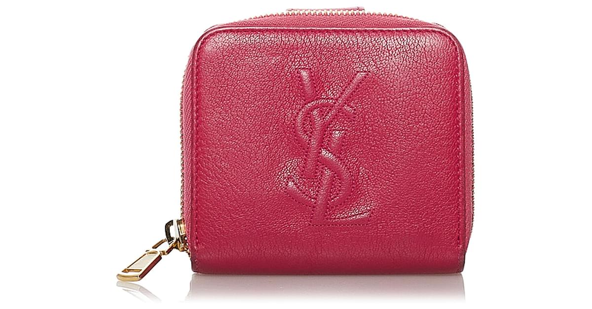 Yves Saint Laurent YSL Leather Zip Around Small Wallet Red Pony
