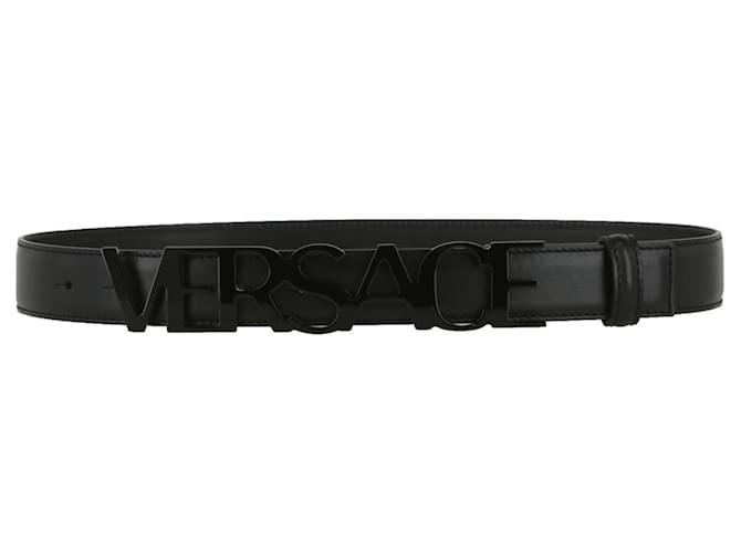 Versace Logo Leather Belt Black ref.705218 Joli Closet