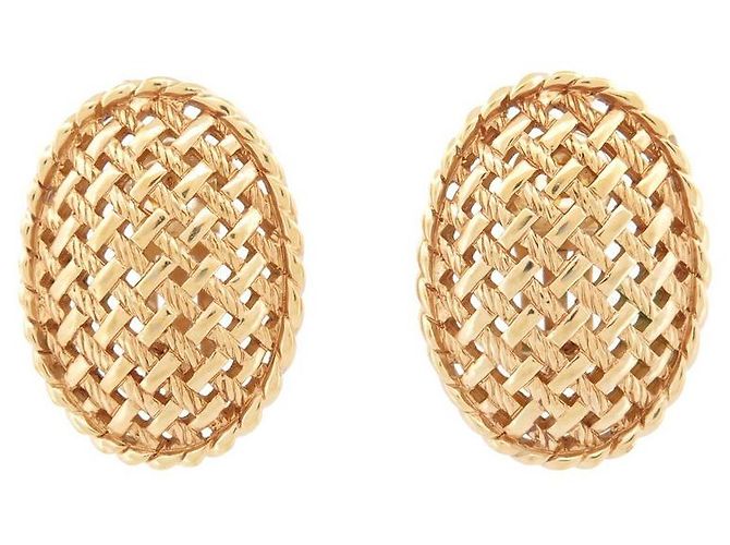 Boucles D'oreilles Clips Vintage - Métal Doré émaillé - Occasion