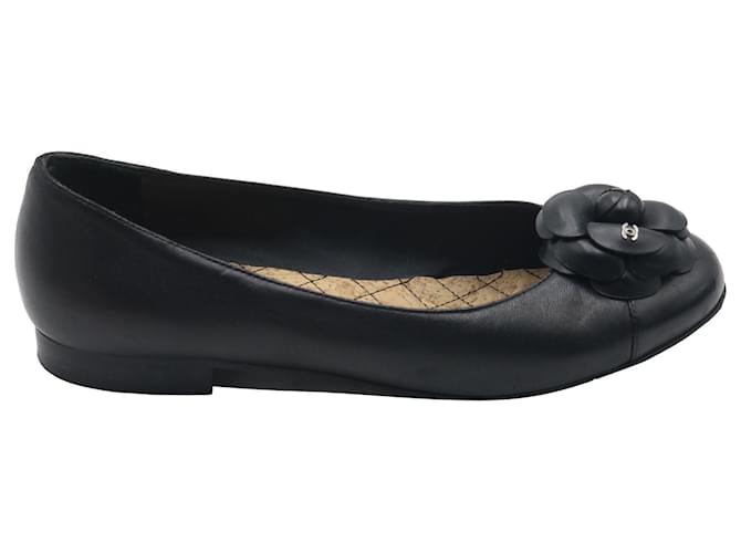 Chanel Camellia Ballet Flats in Black Leather Joli Closet