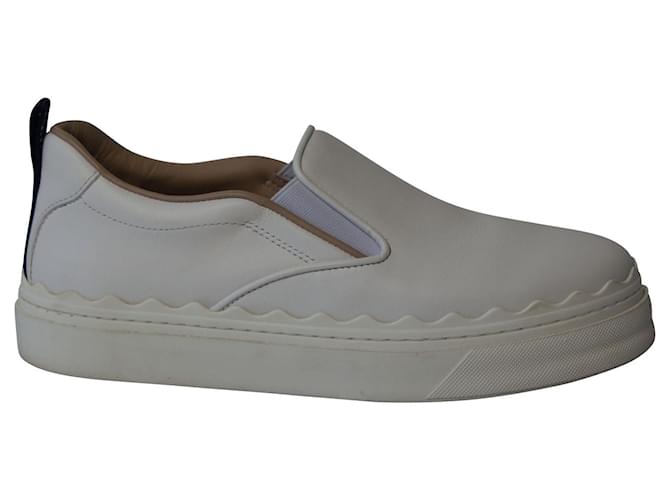 Chloé Chloe Lauren Scalloped Slip-on Sneakers in White Leather ref