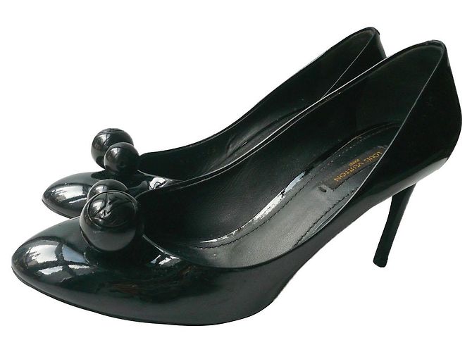 Escarpins Vintage En Cuir Verni Noir - Taille 35.5 - Occasion Très Bon état