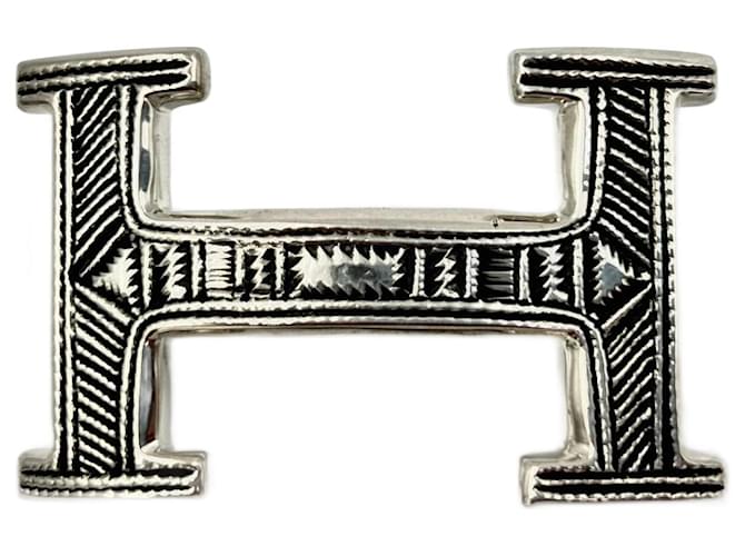 HERMÈS: Rare boucle de Ceinture TOUAREG argent massif gravé main 32 mm